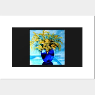 Wattle in Blue Vase Posters and Art